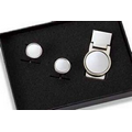 Silver Money Clip and Rounded Cufflink Set with Gift Box